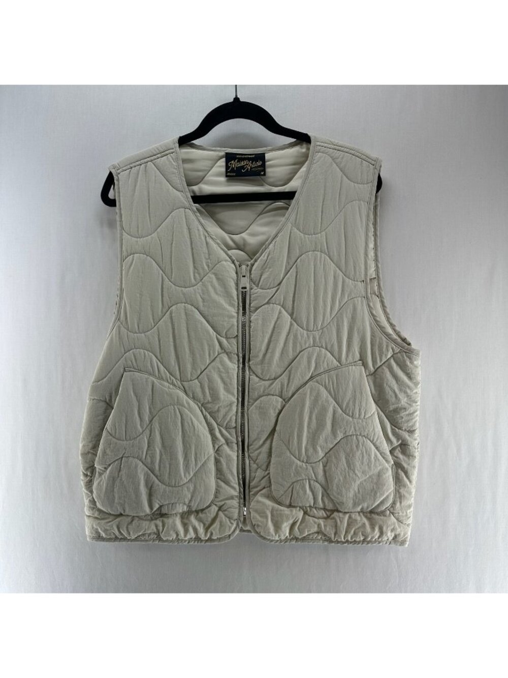 Maison Article Quilted Liner Vest Mens M Full Zip Onion Stitch Outerwear Beige